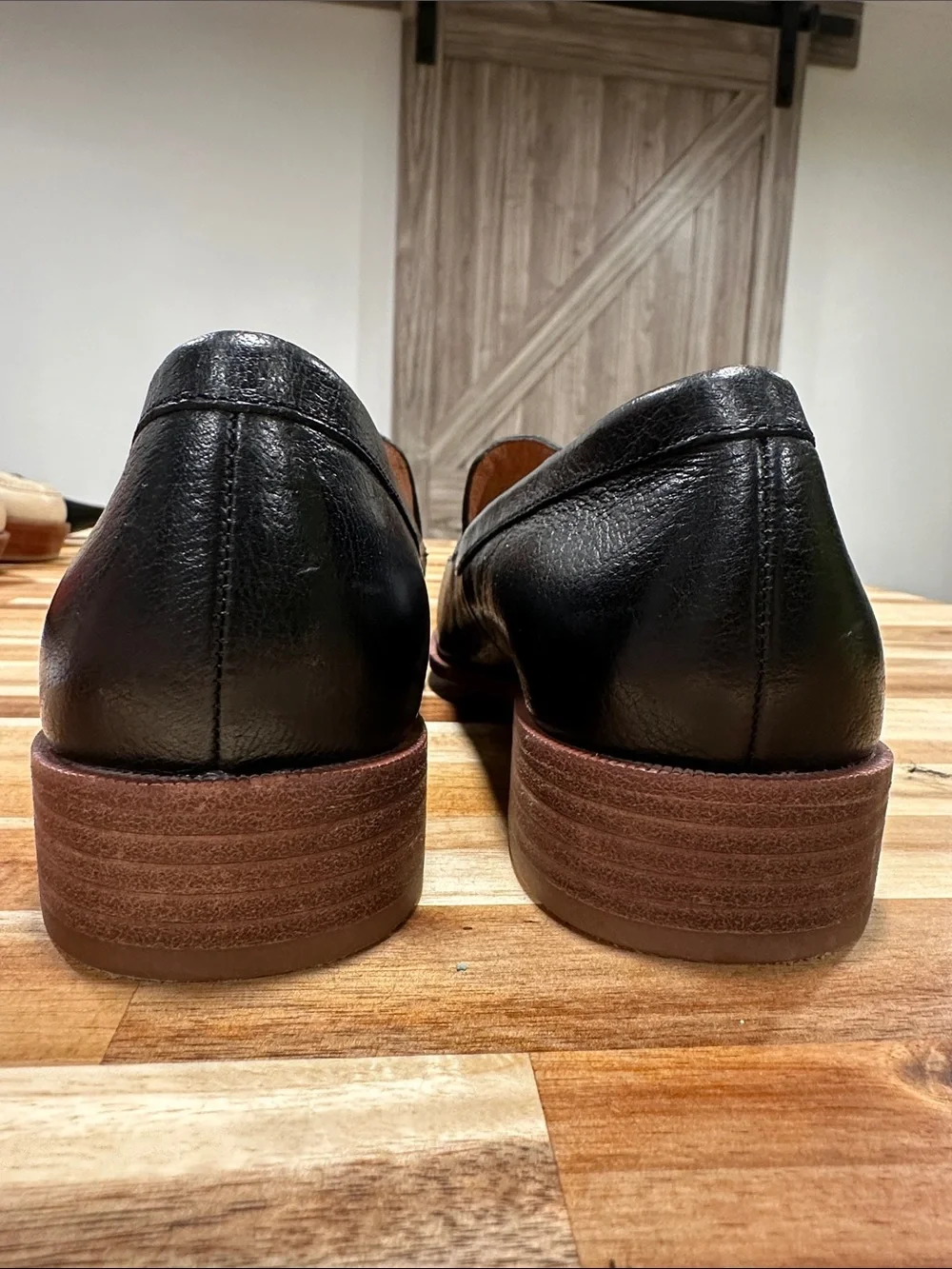 Madewell Black Leather Slip-On Loafers with Brown Heel 462